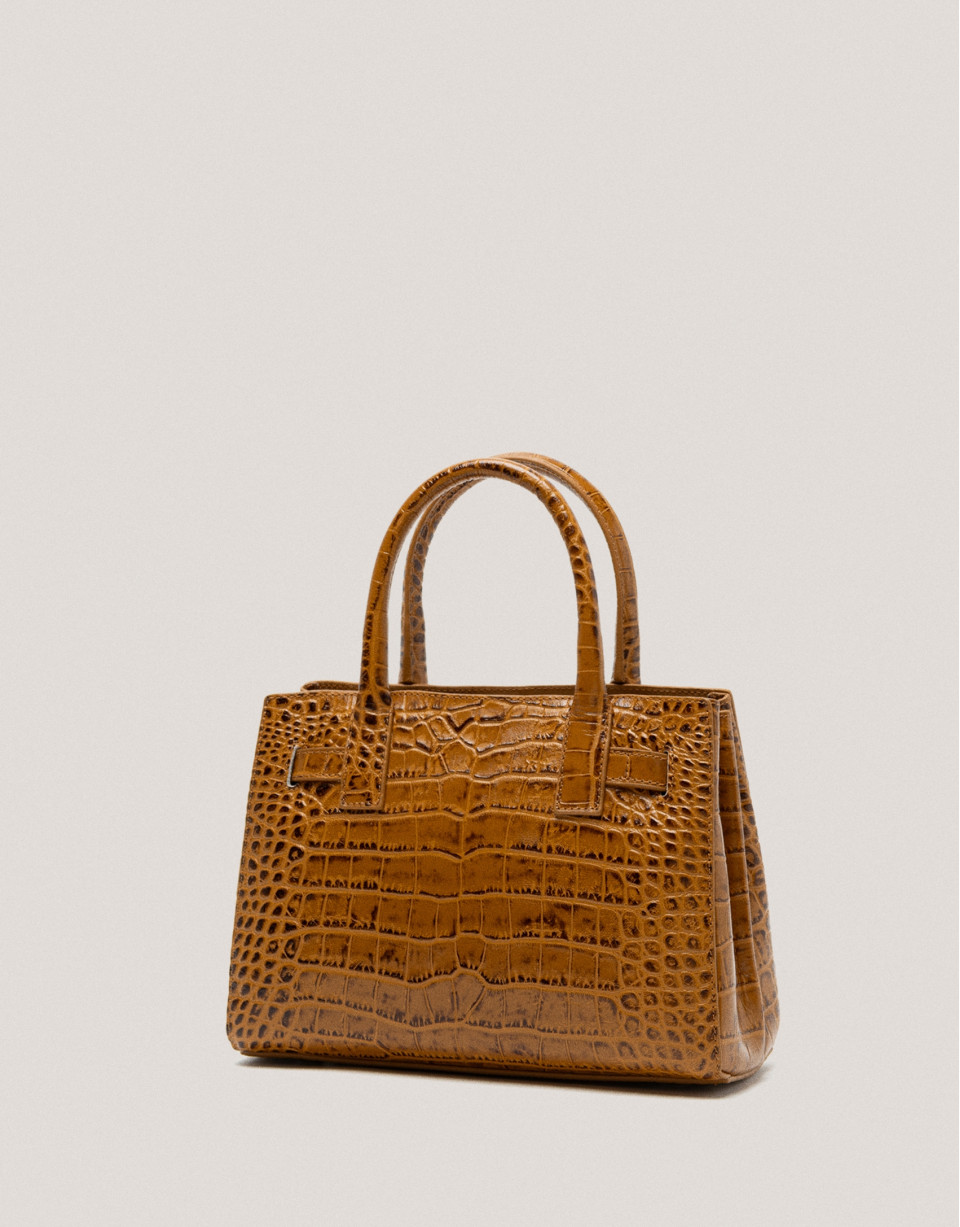 Bolso Satchel Mini Millie piel grabado mostaza oscuro