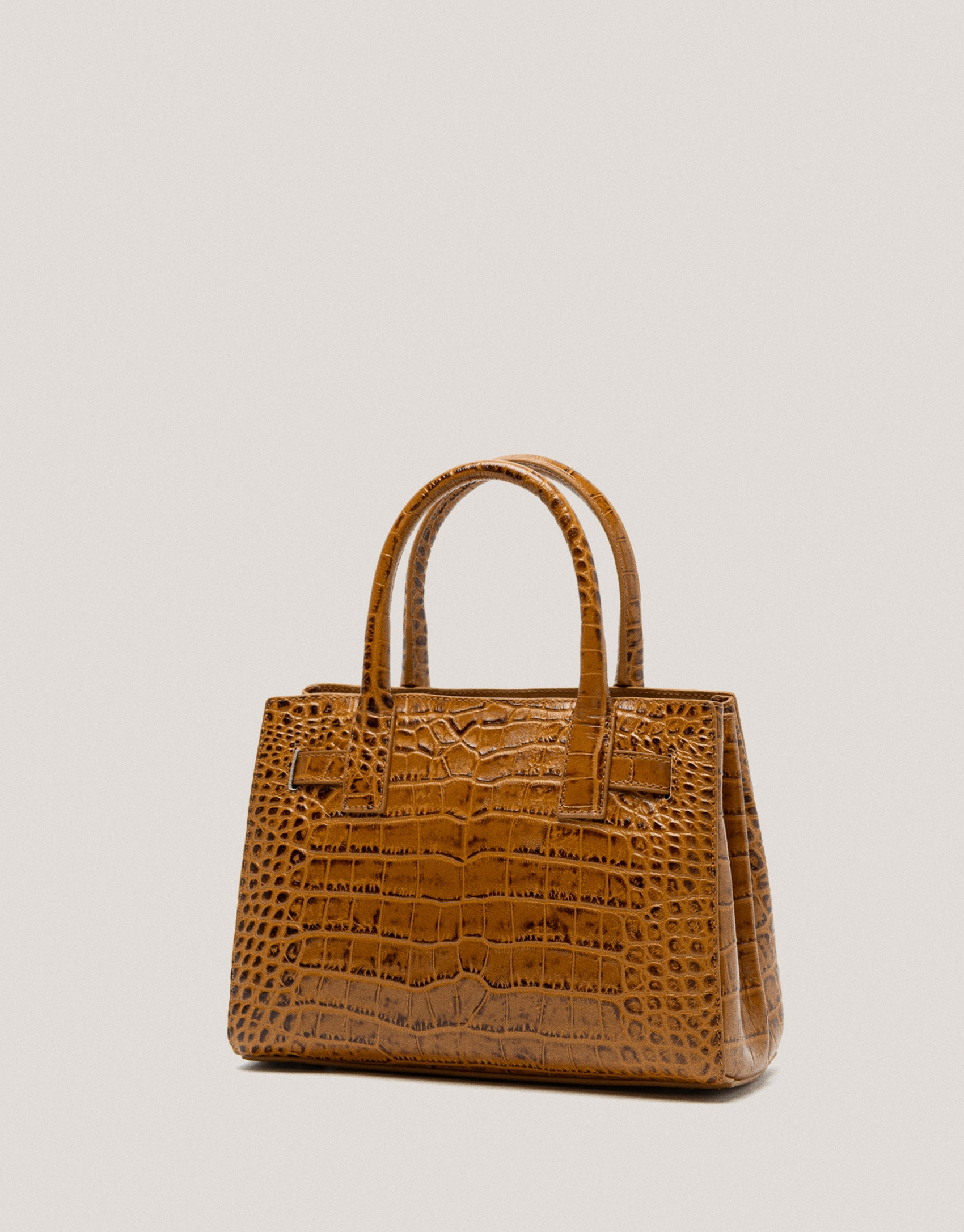 Bolso Satchel Mini Millie piel grabado mostaza oscuro