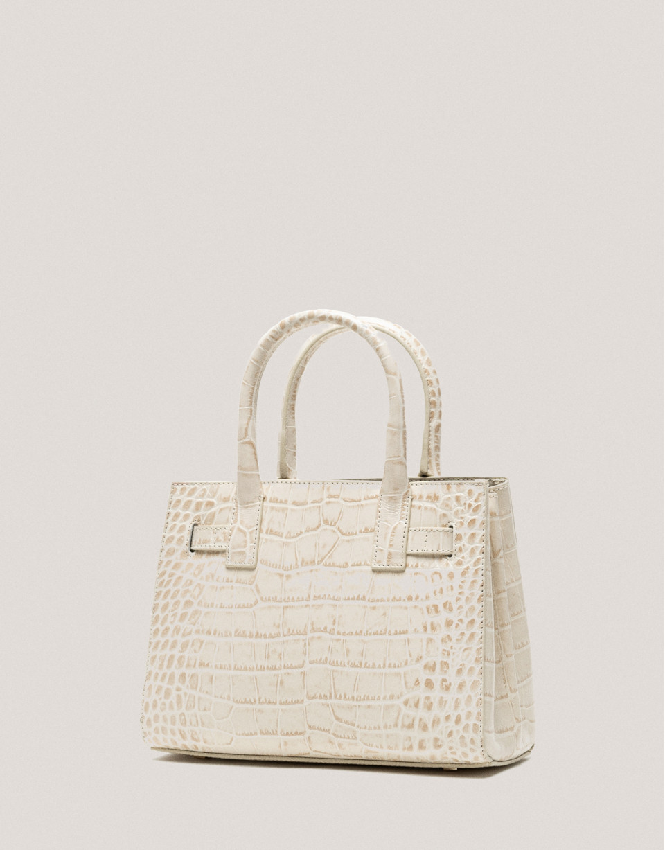 Satchel Mini Millie beige alligator embossed leather
