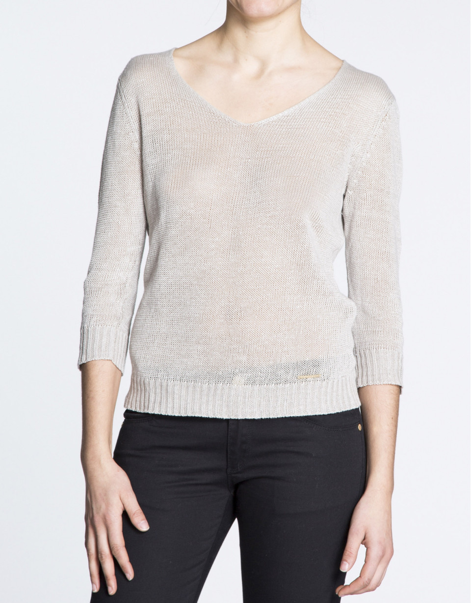 Ivory linen V-neck sweater 