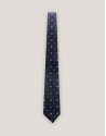 Navy blue silk tie with red, gray and white ... | Roberto Verino