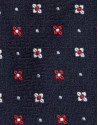 Navy blue silk tie with red, gray and white jacquard 
