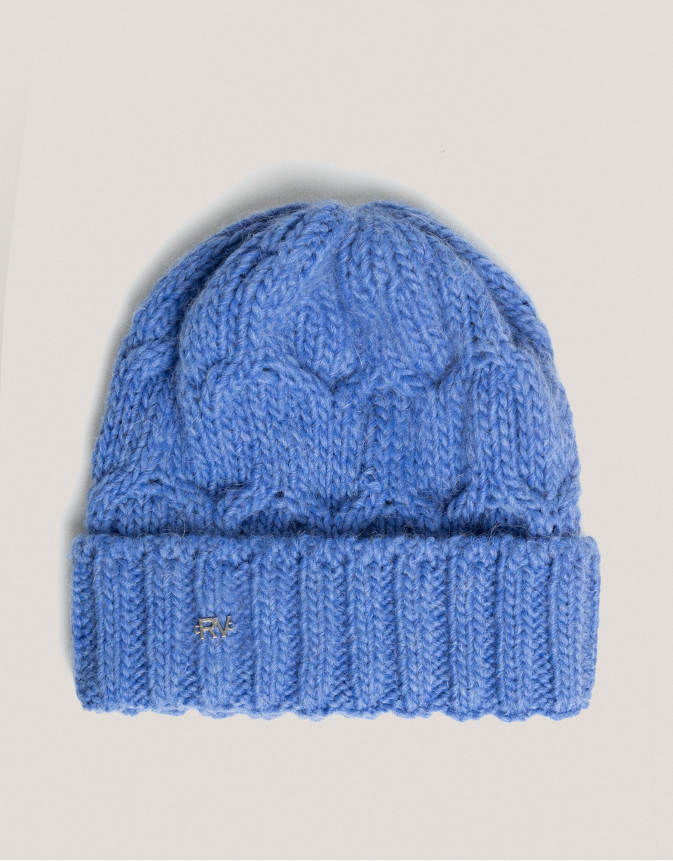 Gorro lana y alpaca punto trenzado azul