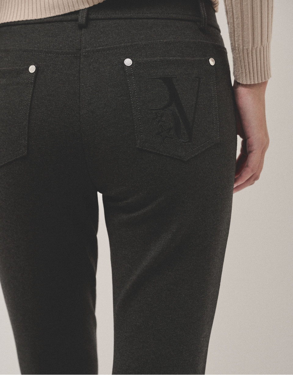 Grey coupe knit slim fit elastic pants - Woman | Roberto Verino