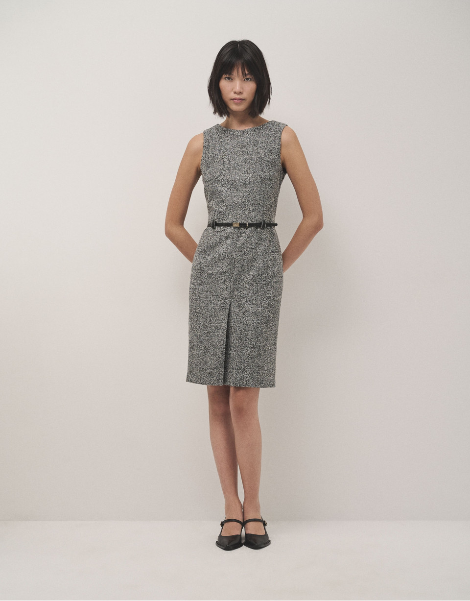 Sleeveless straight dress in black and grey ... | Roberto Verino