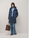 Long navy quilted coat with camel interior | Roberto Verino