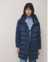 Long navy quilted coat with camel interior | Roberto Verino