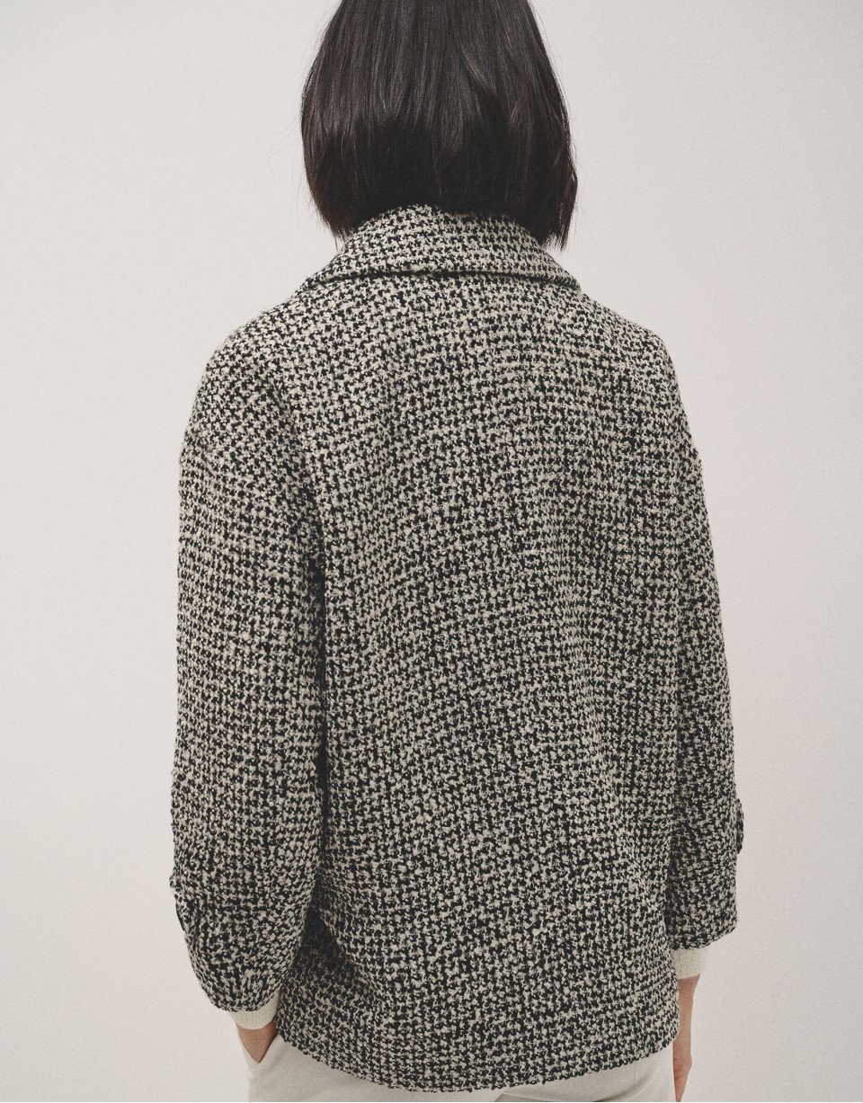 Chaquetón tres cuartos tweed blanco y negro | Roberto Verino