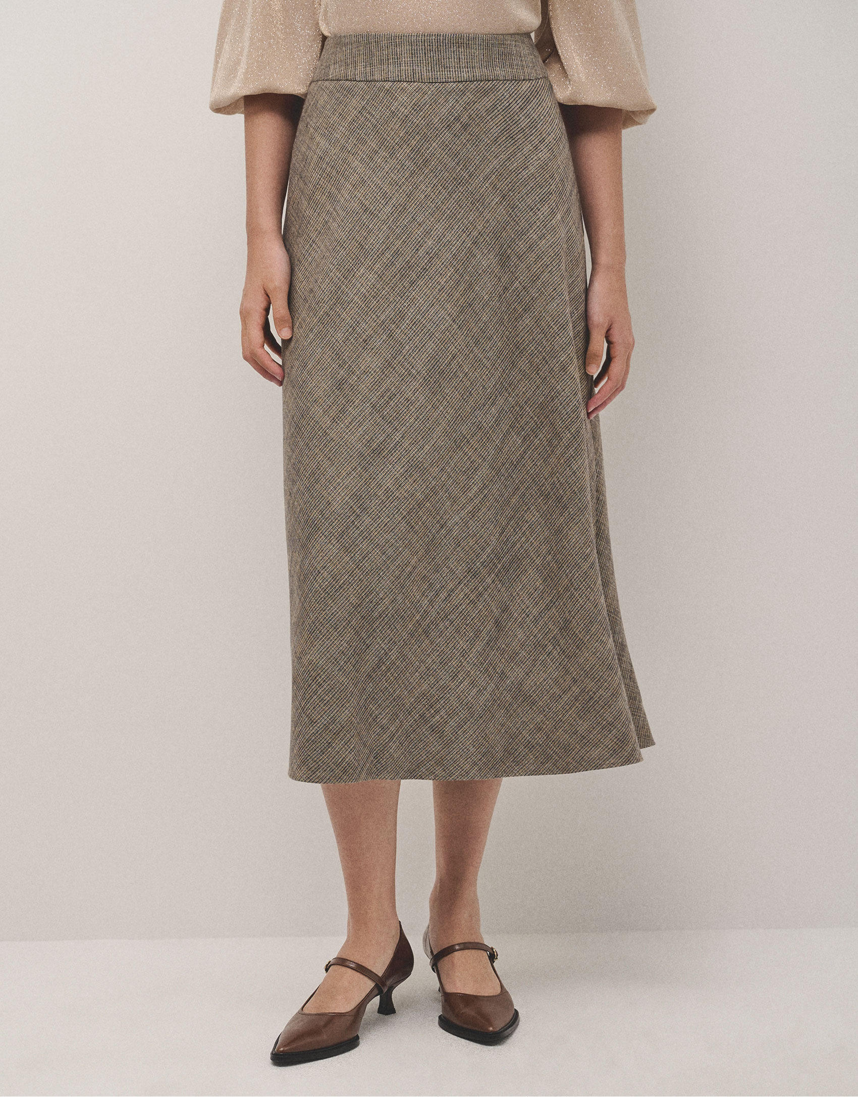 Falda midi microdibujo beige y azul - Mujer | Roberto Verino