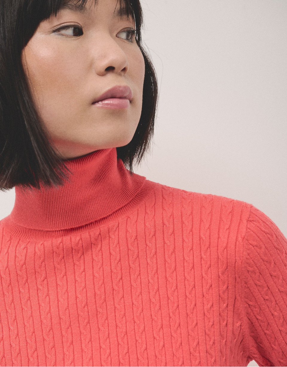 Orange braided knitted jumper - Woman - AW2024 | Roberto Verino