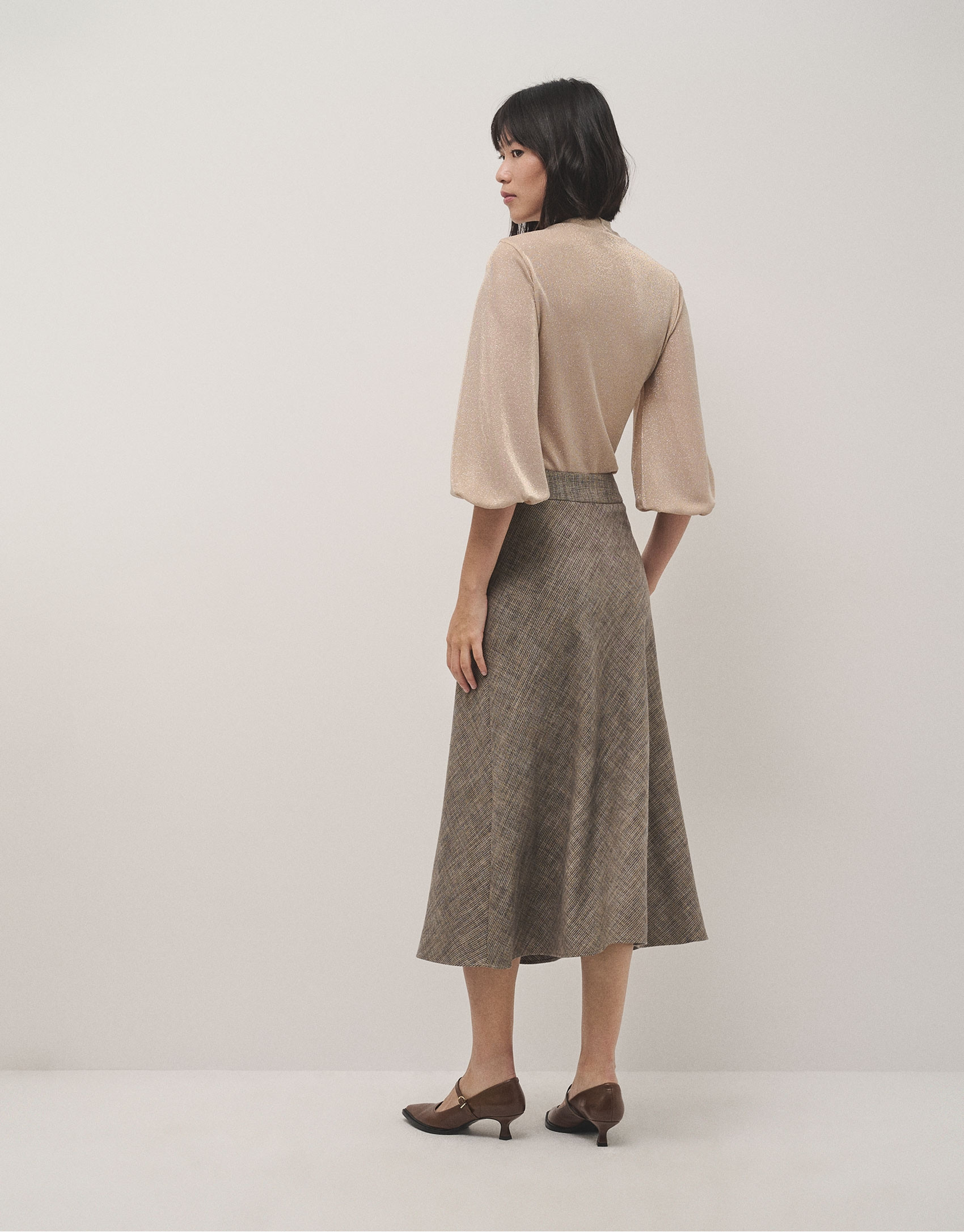 Falda midi microdibujo beige y azul - Mujer | Roberto Verino