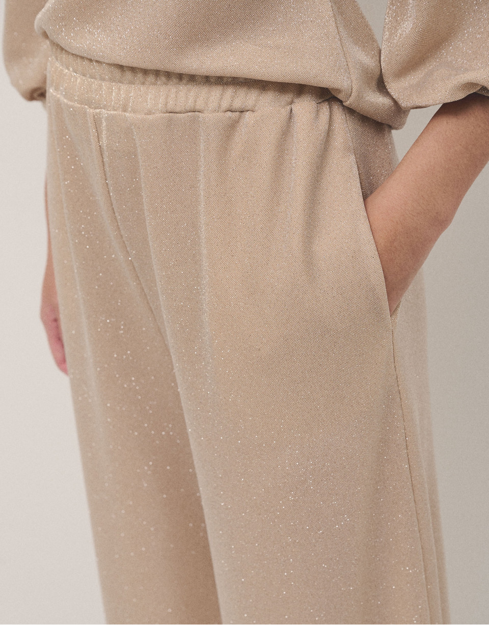 Beige wide pants with shiny knit - Woman | Roberto Verino