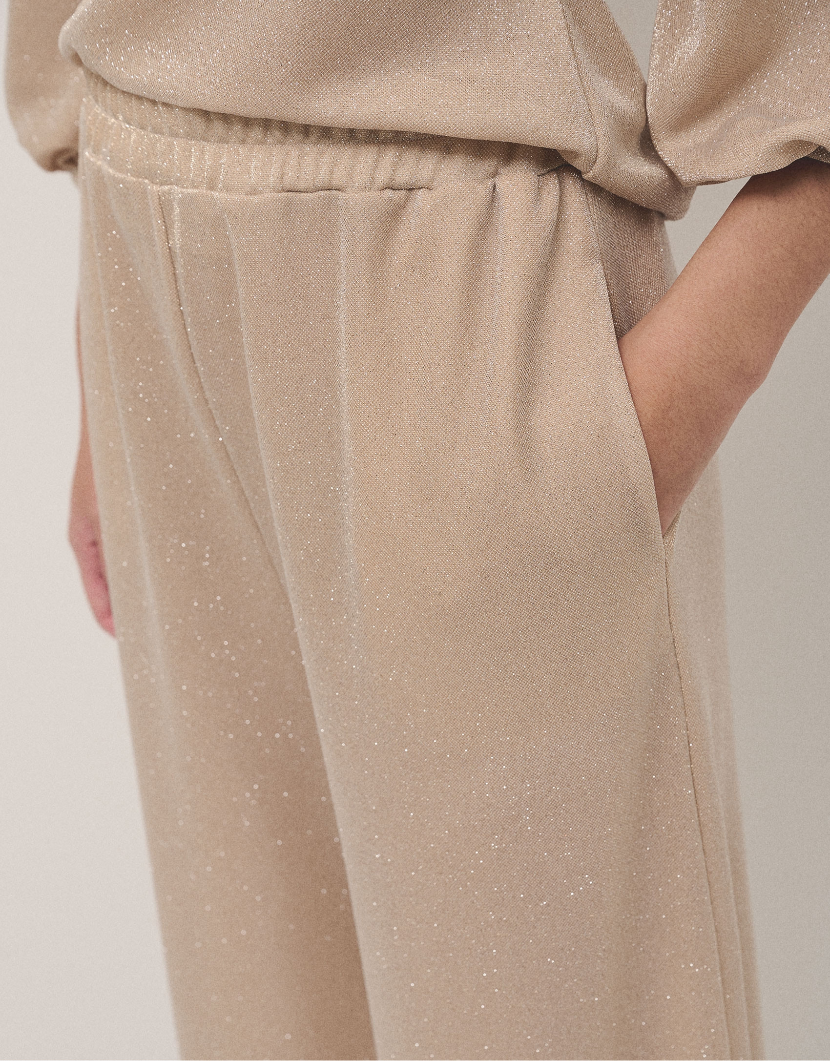 Beige wide pants with shiny knit - Woman | Roberto Verino