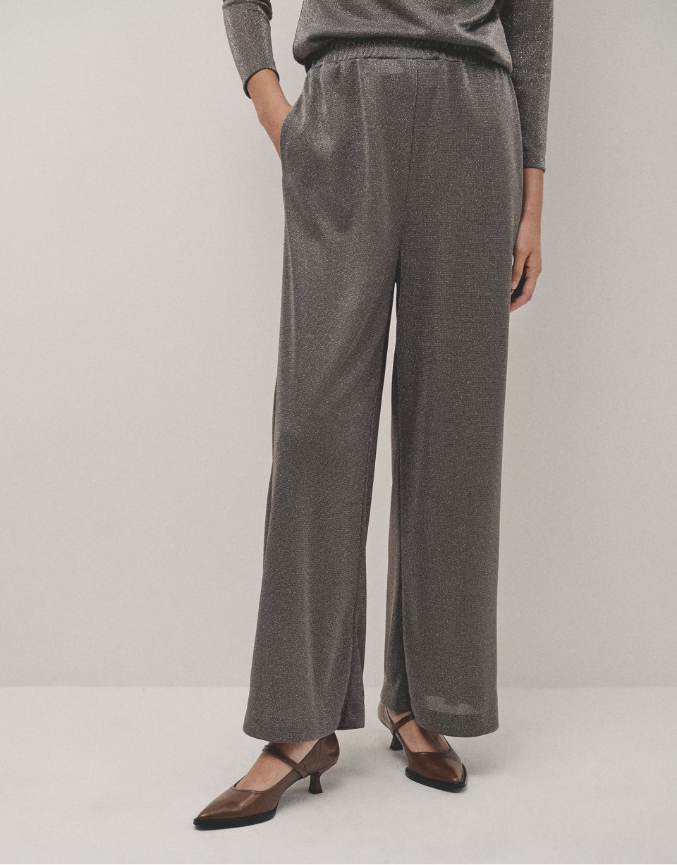 Pantalón ancho en punto brillo gris - Mujer | Roberto Verino