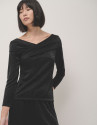 Camiseta escote cruzado en punto brillo negro | Roberto Verino