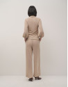 Pantalón ancho en punto brillo beige - Mujer | Roberto Verino