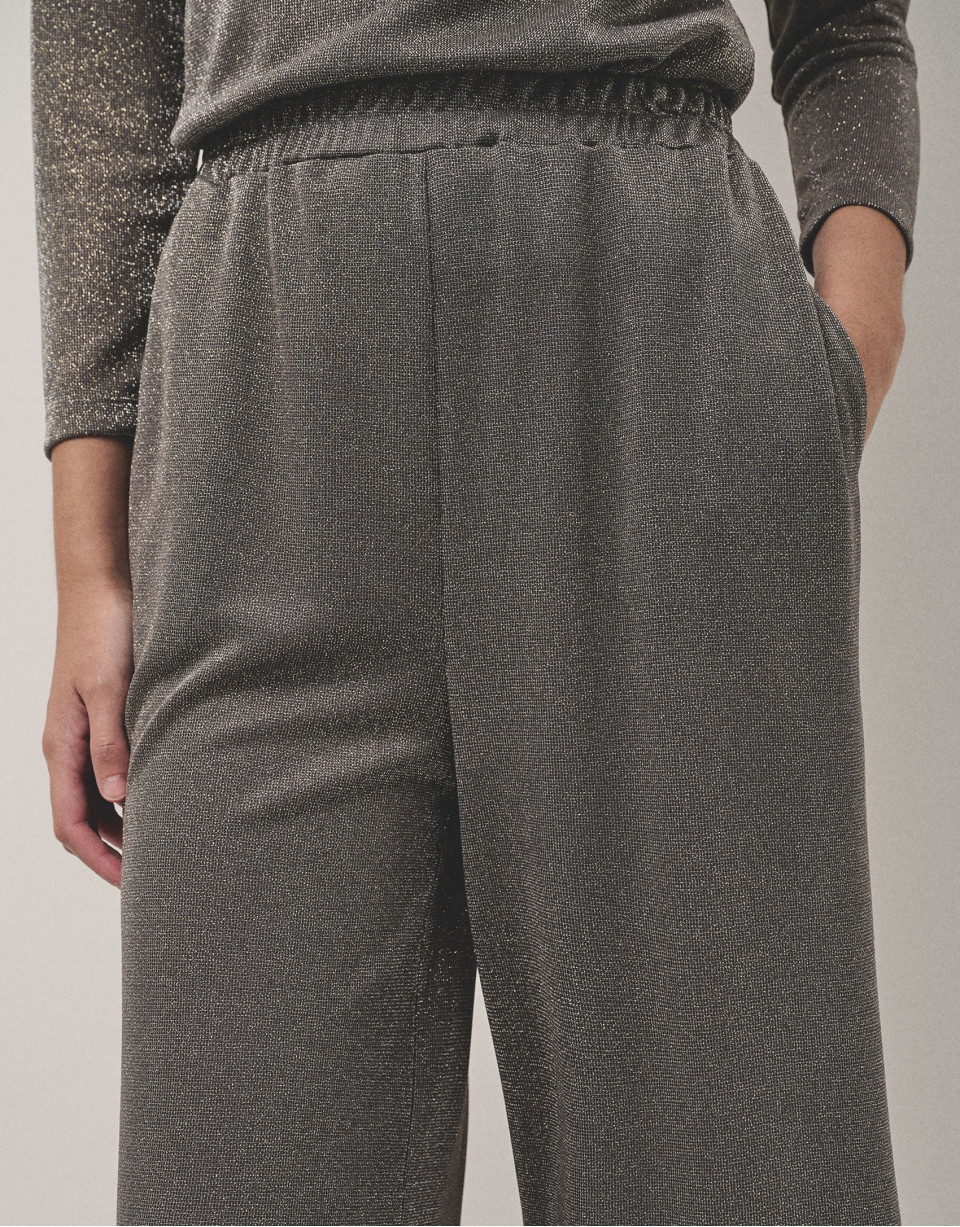 Pantalón ancho en punto brillo gris - Mujer | Roberto Verino