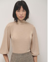 Camiseta cuello alto en punto brillo beige | Roberto Verino