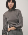 Camiseta cuello alto punto brillo gris - Mujer | Roberto Verino