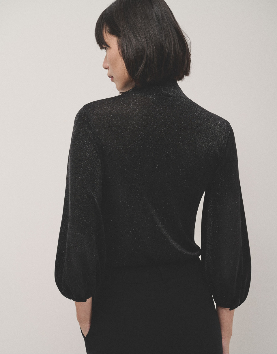 Camiseta cuello alto punto brillo negro - Mujer | Roberto Verino