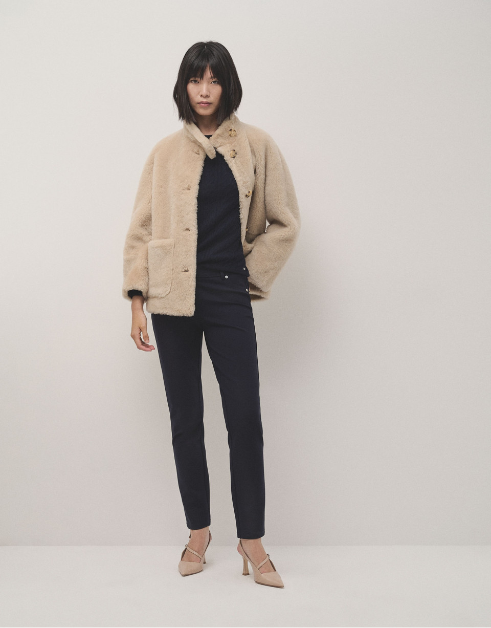 Navy coupe knit slim fit elastic pants - Woman | Roberto Verino