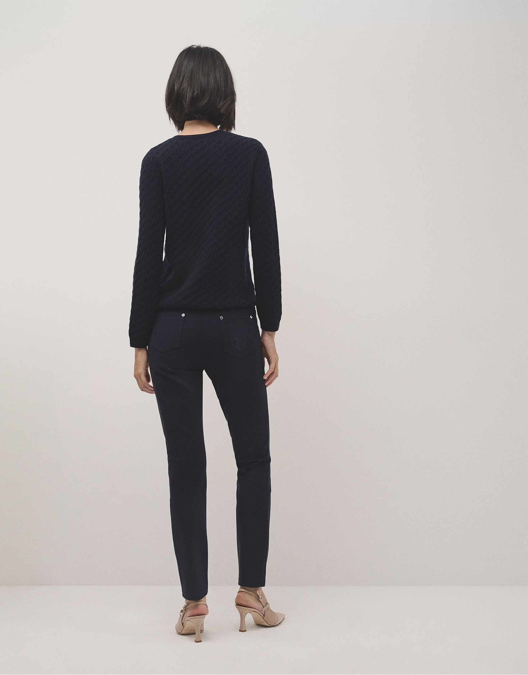 Navy coupe knit slim fit elastic pants - Woman | Roberto Verino