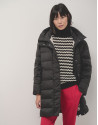 Long black quilted coat with beige interior | Roberto Verino