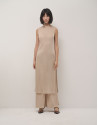 Beige shiny knit long sleeveless dress - Woman | Roberto Verino