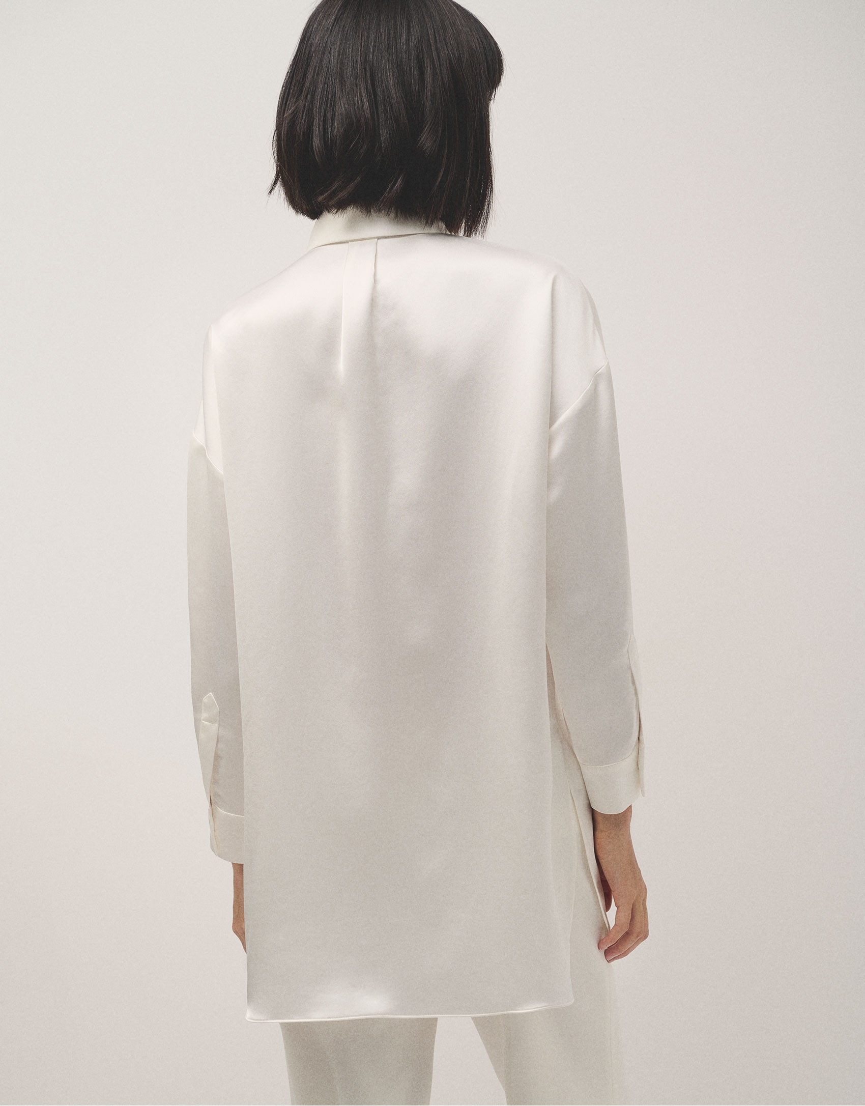 Ivory satin shirt with long sleeves - Woman | Roberto Verino