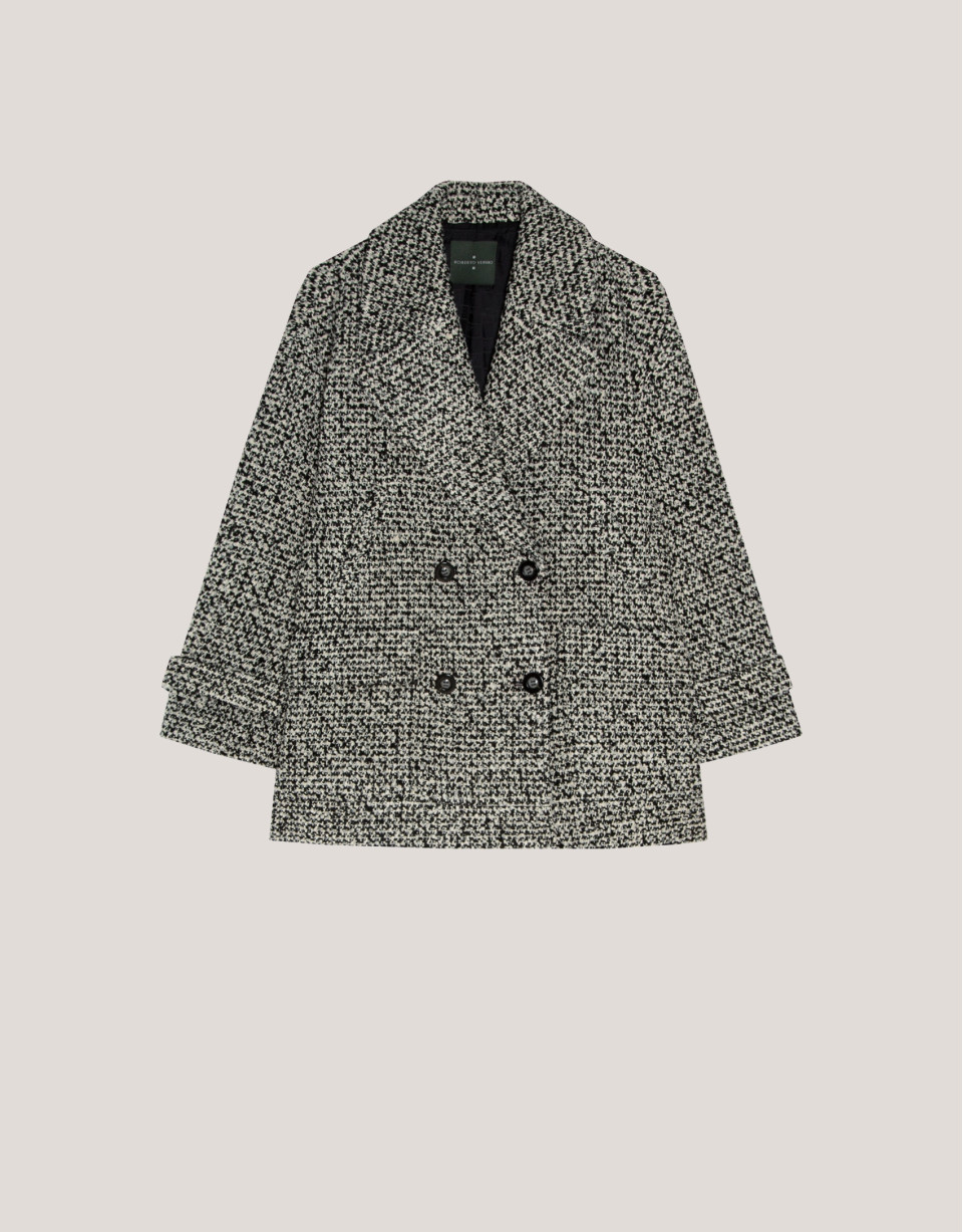 Chaquetón tres cuartos tweed blanco y negro | Roberto Verino