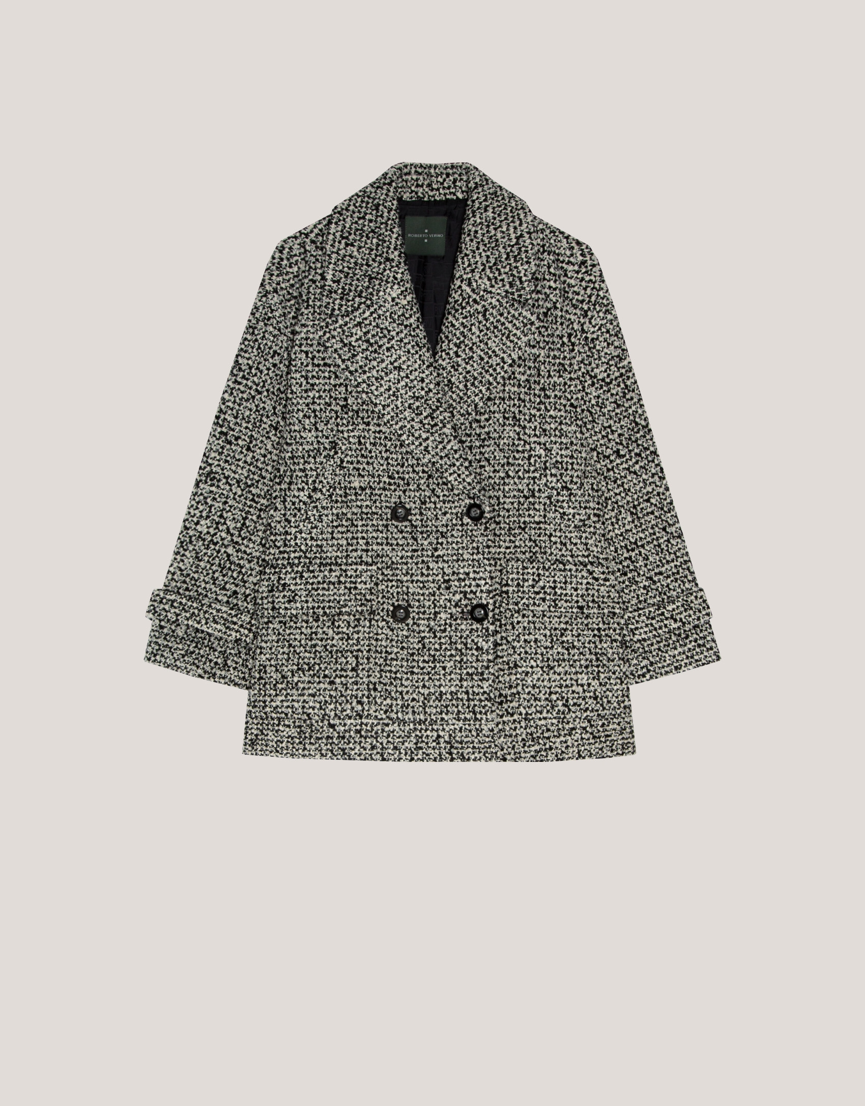 Chaquetón tres cuartos tweed blanco y negro | Roberto Verino