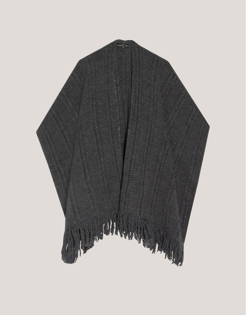 Poncho con flecos en punto gris - Mujer | Roberto Verino