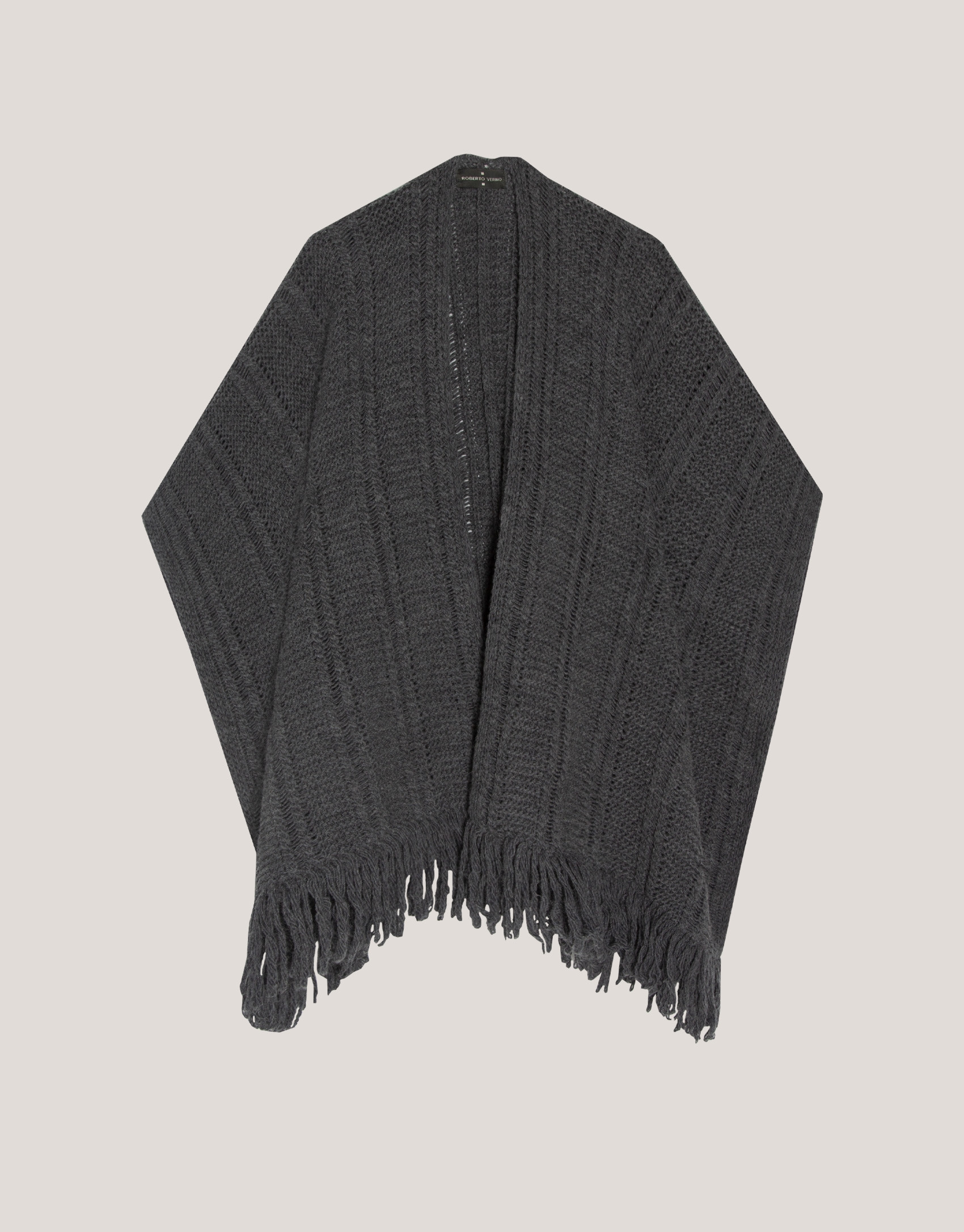Poncho con flecos en punto gris - Mujer | Roberto Verino