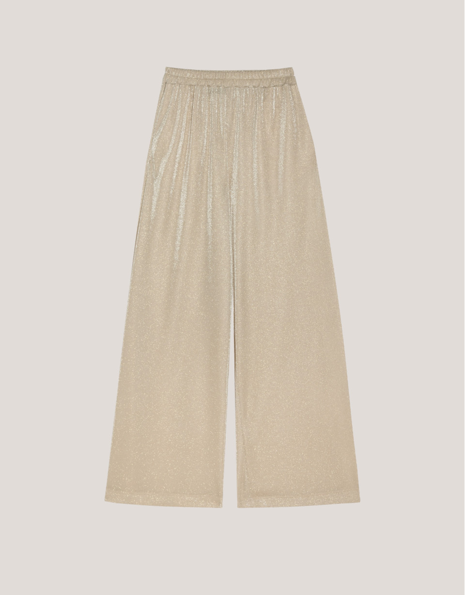 Pantalón ancho en punto brillo beige - Mujer | Roberto Verino
