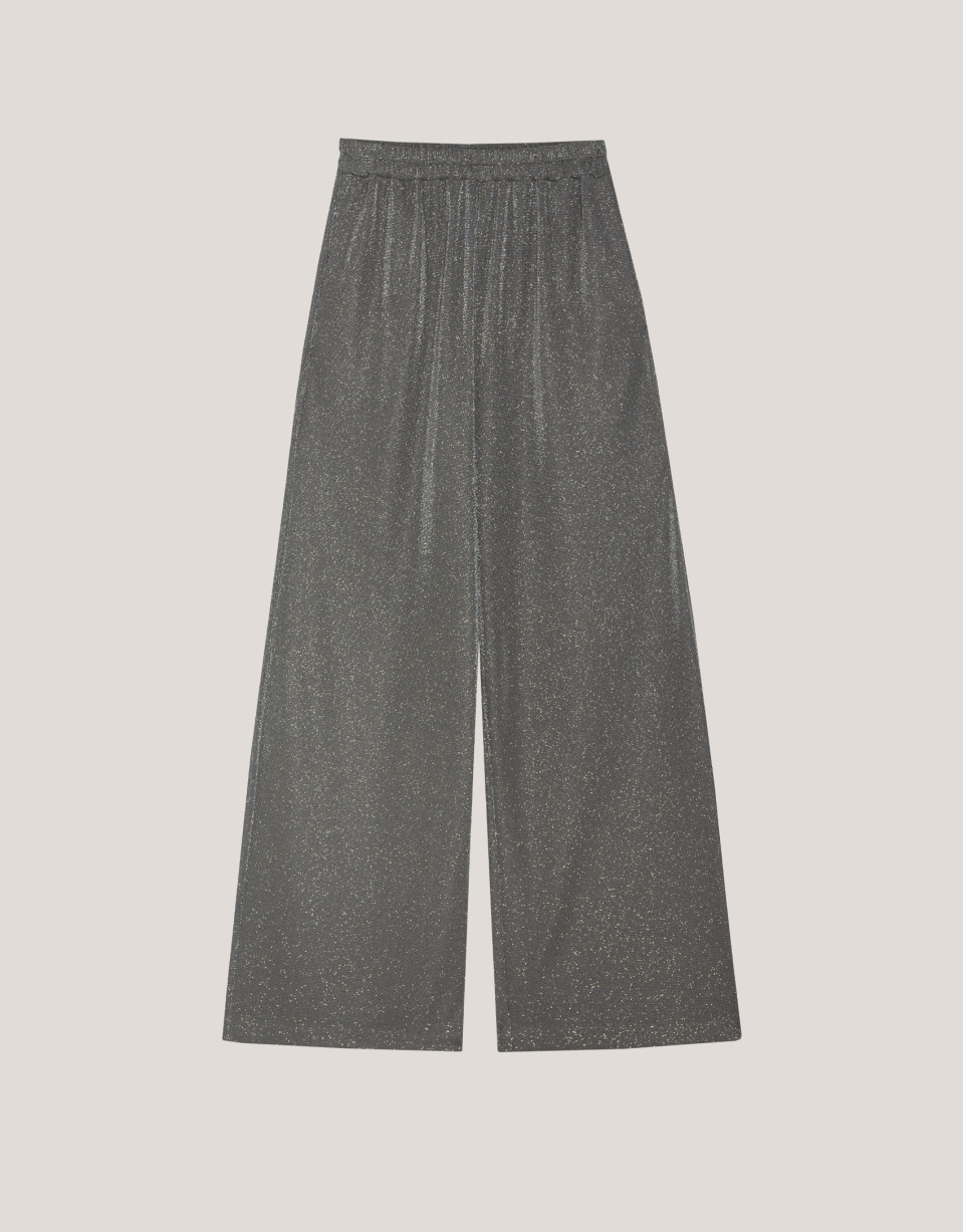 Pantalón ancho en punto brillo gris - Mujer | Roberto Verino