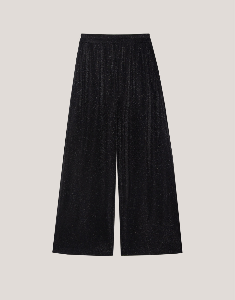 Pantalón ancho en punto brillo negro - Mujer | Roberto Verino