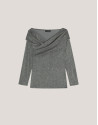 Shiny gray knit top with crossover neckline | Roberto Verino