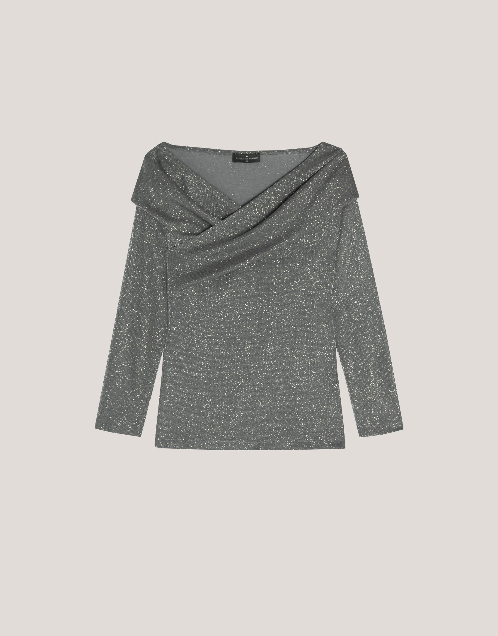 Camiseta escote cruzado en punto brillo gris | Roberto Verino