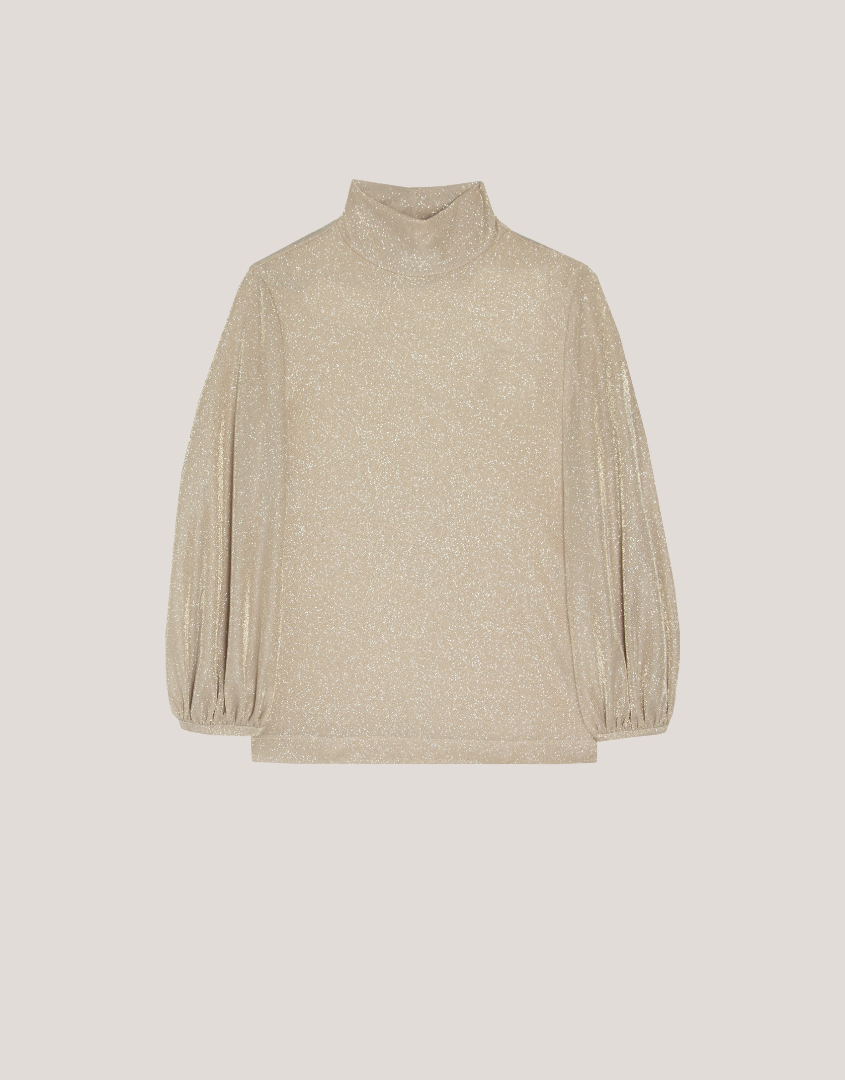 Camiseta cuello alto en punto brillo beige | Roberto Verino