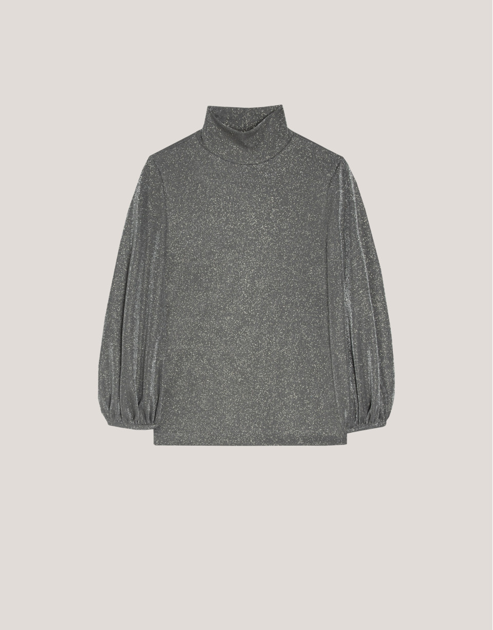 Camiseta cuello alto punto brillo gris - Mujer | Roberto Verino