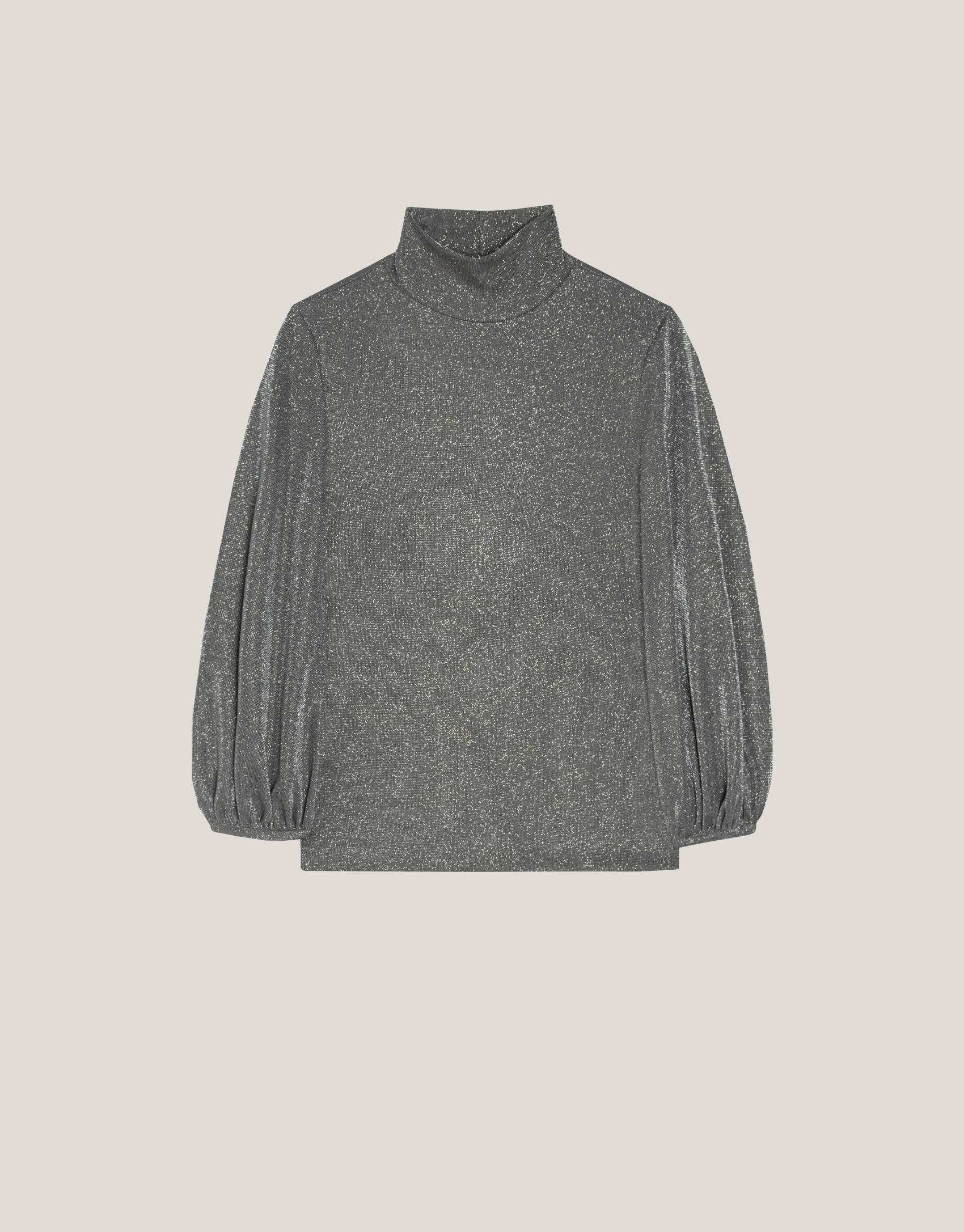Camiseta cuello alto punto brillo gris - Mujer | Roberto Verino