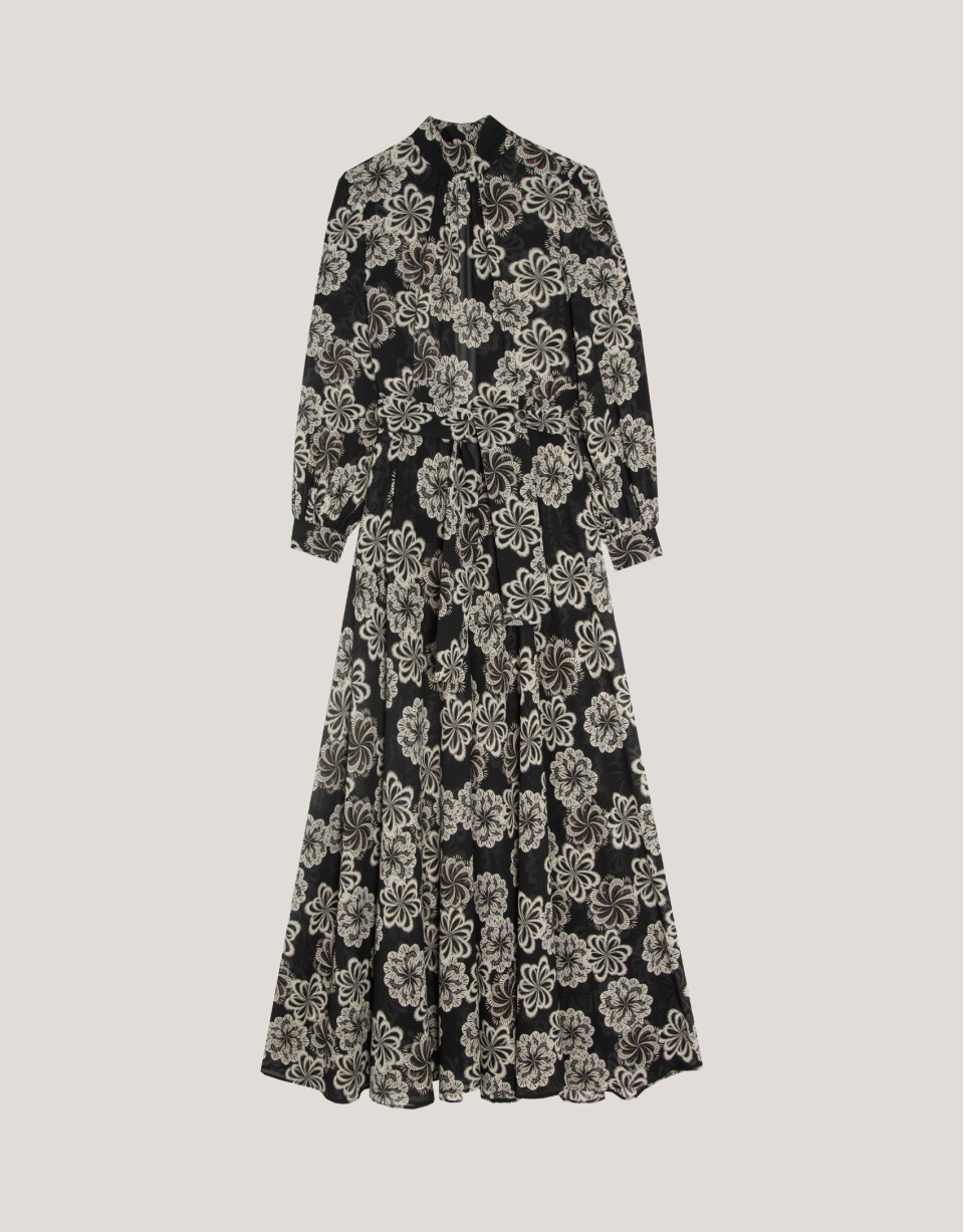 Black crepe georgette  long-sleeved dress ... | Roberto Verino