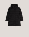 Long black quilted coat with beige interior | Roberto Verino