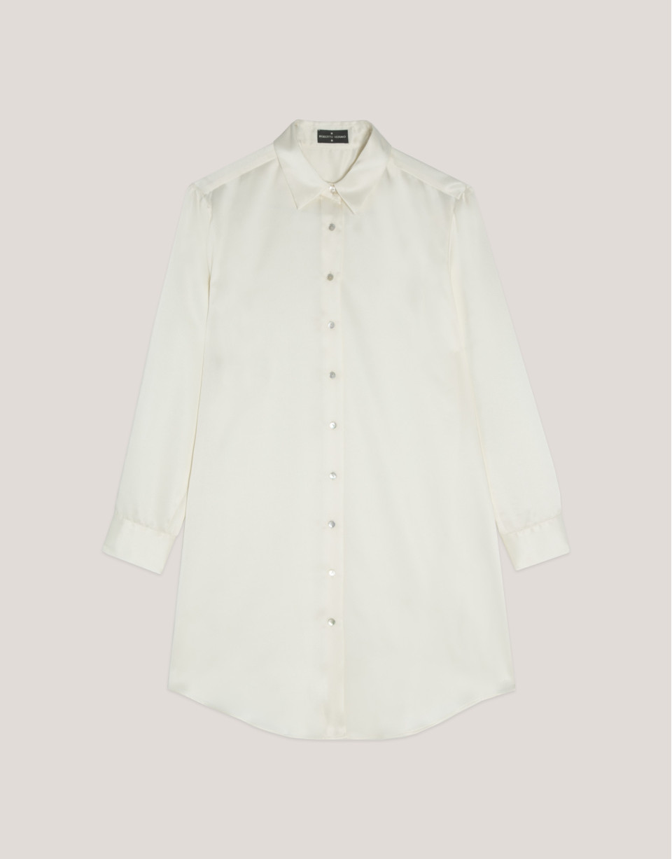 Ivory satin shirt with long sleeves - Woman | Roberto Verino