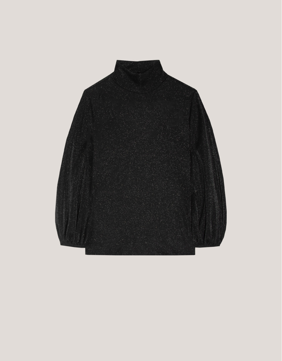 Camiseta cuello alto punto brillo negro - Mujer | Roberto Verino