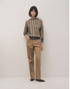 Boat neckline stripe knitted jumper in brown