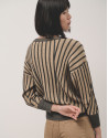Boat neckline stripe knitted jumper in brown