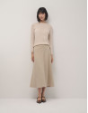 Long sleeves jumper in beige woollen cable-stitch with a front stripe knitted