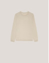 Long sleeves jumper in beige woollen cable-stitch with a front stripe knitted