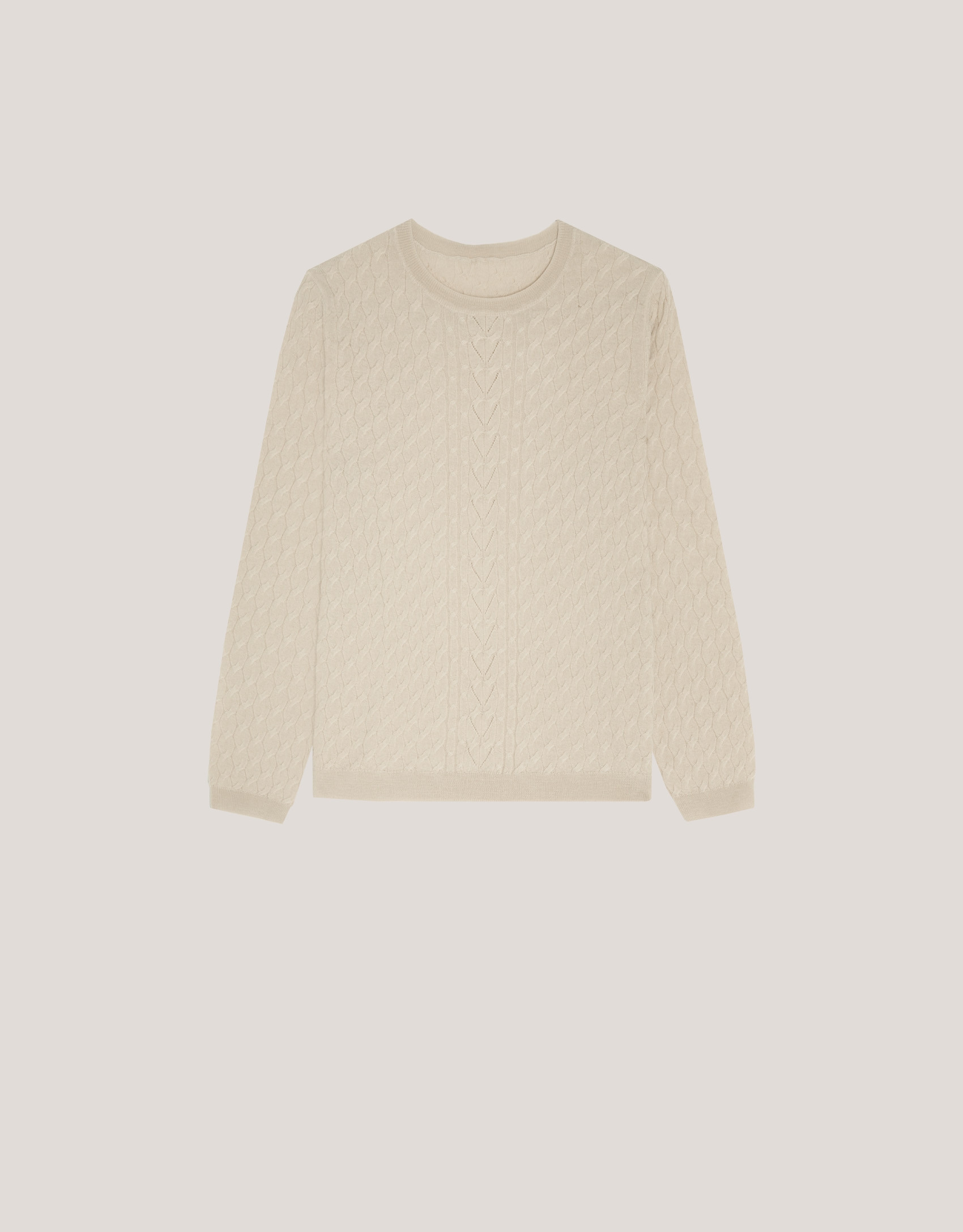 Jersey manga larga lana beige ochos y franja delantera